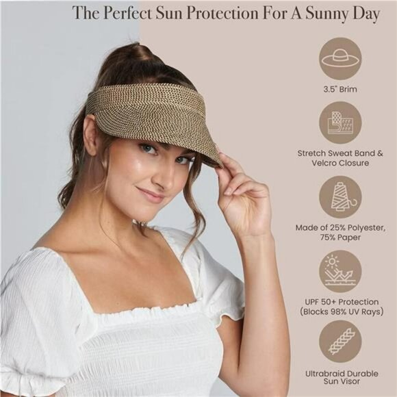Womens wide brim sun visor hat UPF 50 summer beach hat adjustable velcro fit - Picture 7 of 8